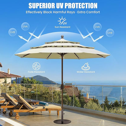 EliteShade USA 10-Year-Non-Fading 11ft 3-Tier Market Patio Umbrella, Commercial Grade Outdoor Table Umbrella with Crank Open, Windproof & UPF 50+ UV Protection, Heavy Duty Ventilation for Garden, Deck, Pool, Backyard, Beach & Bistro, No Tilt, Natural