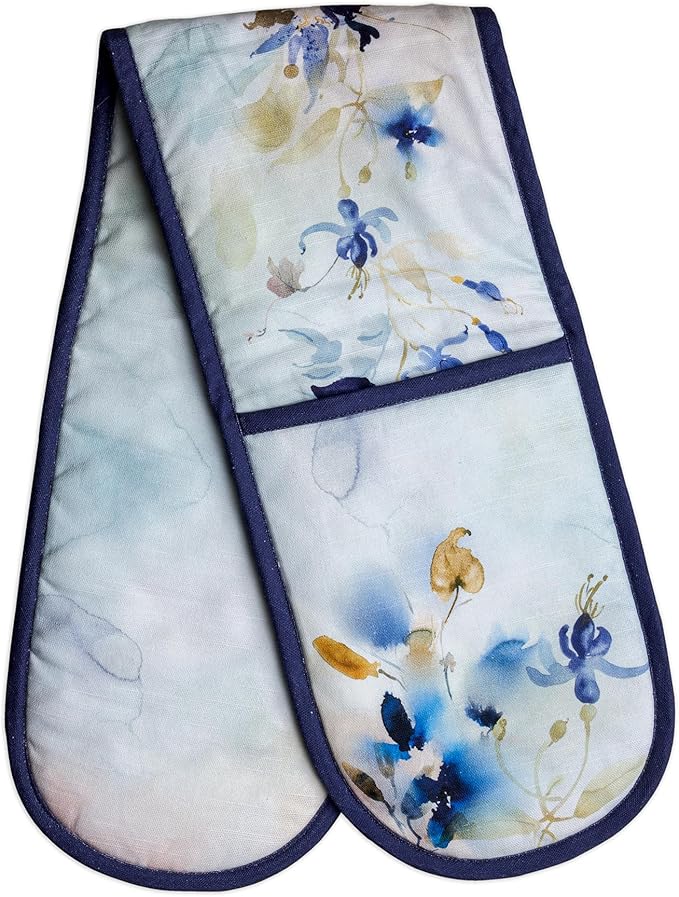 Maison d' Hermine Double Oven Mitts 100% Cotton 7"x35" Double Oven Mitt Heat Resistant BBQ Cooking Gloves with Loop Baking Grilling Kitchen Hotel Home Farmhouse Spring Summer (Lazy Summer Days)