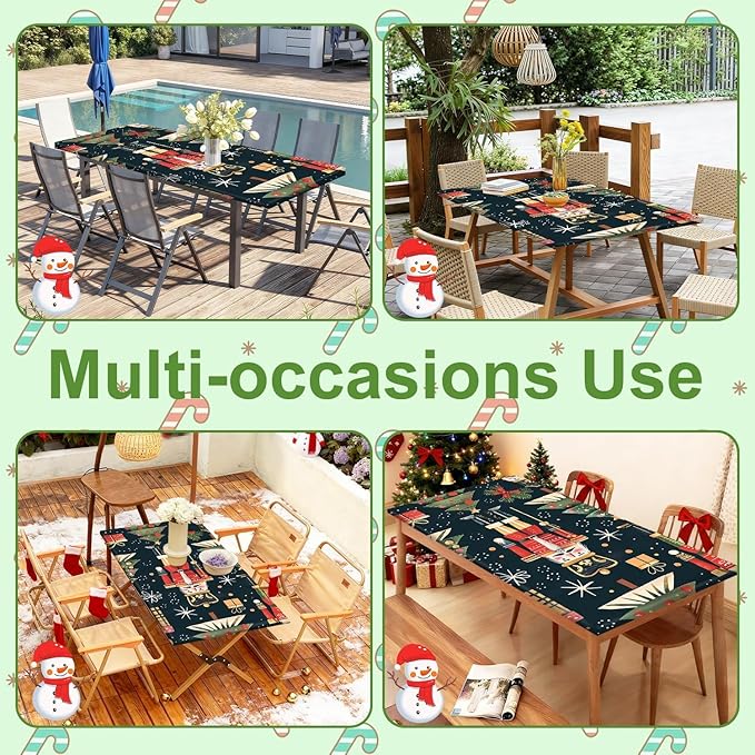 Christmas Picnic Table Cover with Bench Cover, Outdoor Picnic Table Elastic Tablecloth, Walnut Clip and Gift Box Design, Durable Tablecloth for Camping, Barbecue and Coliday Parties.
