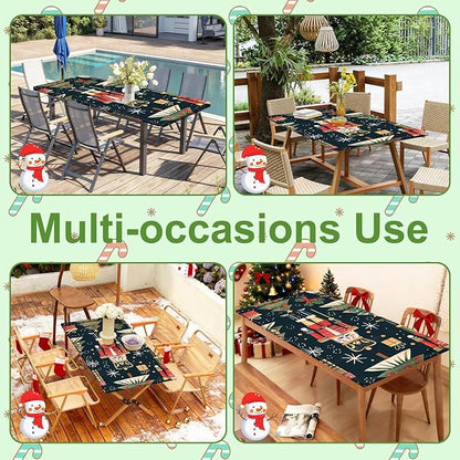 Christmas Picnic Table Cover with Bench Cover, Outdoor Picnic Table Elastic Tablecloth, Walnut Clip and Gift Box Design, Durable Tablecloth for Camping, Barbecue and Coliday Parties.