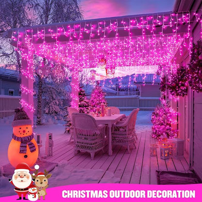 JMEXSUSS 400 LED Pink Christmas Icicle Lights | Connectable Pink Christmas Lights Indoor Outdoor with Remote, Icicle String Light for Room Fireplace Garden Eave Decorations