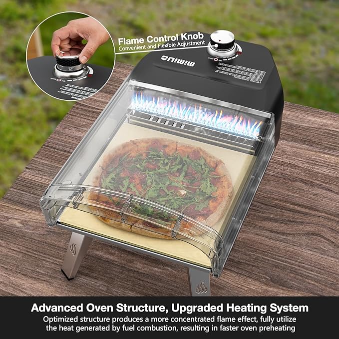 Mimiuo Gas Pizza Oven Outdoor - 33 lbs Heavy Duty Propane Pizza Stove for Outside, 60 Second Pizza - Includes 13" Square Stone Foldable Peel & Cover - Portable for Backyard Camping