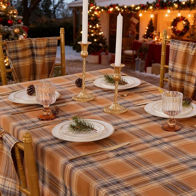 B-COOL Checkered Table Runners Plaid Fabric - 2PCS Rectangle 13x108 Inch Fall Themed Halloween Christmas Table Cloth for Indoor Outdoor Use Autumn Table Cover for Kitchen Home BBQs Parties