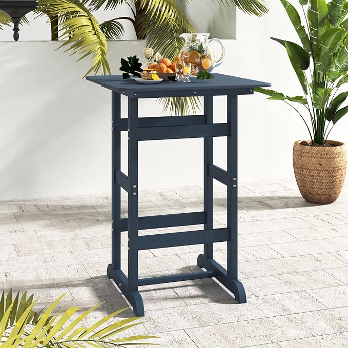 GIANTEX 42" Height Outdoor Tall Bar Table, HDPE Square Pub Tables with Wood Grains, High Top, Cocktail Bistro Table for Adirondack Chairs, Patio, Garden, Poolside, Yard, Balcony, Navy