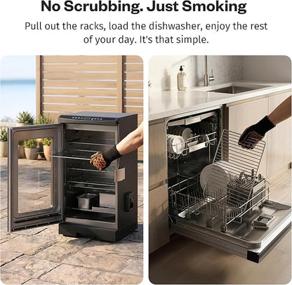 EAST OAK 30" Electric Smoker for Outdoors | Built-in Meat Probe Up to 6× Longer Smokes on a Single Load | Side Chip Loader for Smoking | Bigger Batches with 725 sq in Cooking Area, Mist Silver