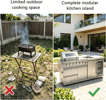 6-Burner Barbecue Island Grill, Stainless Steel Outdoor Kitchen Island Grill, Modular Outdoor Kitchen with Refrigerator, Sink & Cooler, Heavy Duty Mobile Grills Outdoor Cooking