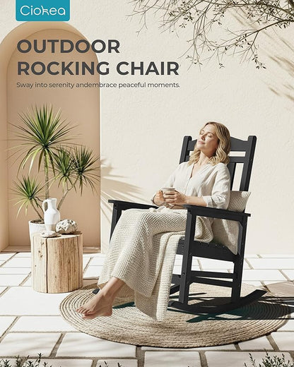 Ciokea Oversized Outdoor Rocking Chairs Set of 6, 380lbs Heavy-Duty Large Patio Rocker, High Back Cozy Porch Chairs, Weather Resistant Patio Rocking Chairs for Outside, Fire Pit, Deck, Black