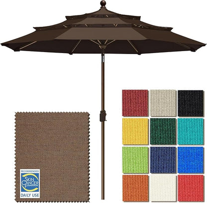 EliteShade USA 10-Year-Non-Fading 9ft 3-Tier Market Patio Umbrella, Commercial Grade Outdoor Table Umbrella with Crank Open, Windproof & UPF 50+ UV Protection, Heavy Duty Ventilation for Garden, Deck, Pool, Backyard, Beach & Bistro, Chestnut