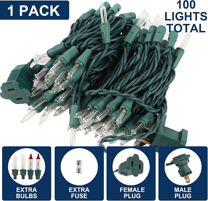 Clear Christmas String Lights, 100 Count, Incandescent Mini Christmas Lights, Connectable Xmas Tree Light for Indoor Outdoor Garland Birthday Holiday Wedding Festival Party