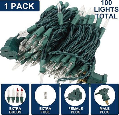 Clear Christmas String Lights, 100 Count, Incandescent Mini Christmas Lights, Connectable Xmas Tree Light for Indoor Outdoor Garland Birthday Holiday Wedding Festival Party