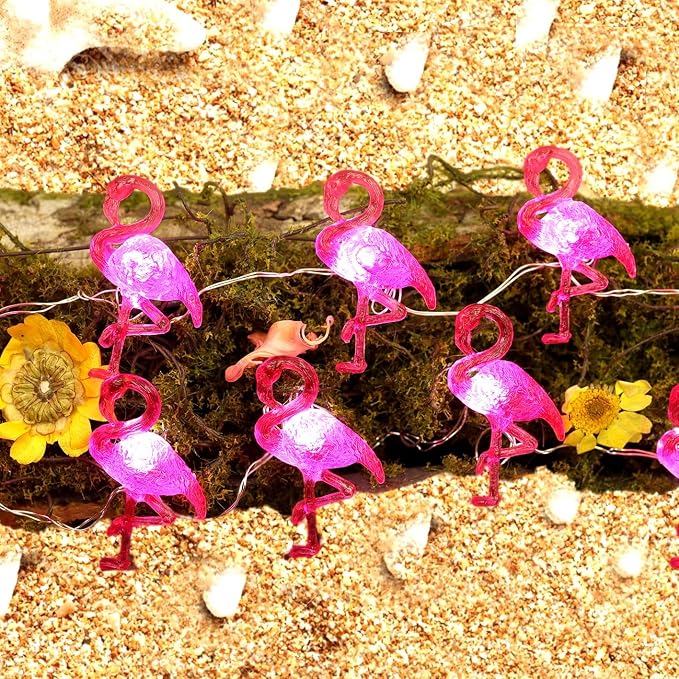 Outdoor Solar Lights for Outside Pink Flamingo Garden Decor 14ft 40LED Solar Power Fairy Lights Waterproof Summer Beach Yard Solar Landscape String Lights 14ft 40LED Patio Fence Backyard Bird Decor