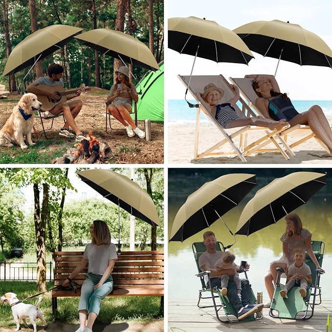 2 PACK Beach Umbrella with Clamp, 360 ° Adjustable Umbrellas for Chair, UPF50+ Umbrella for Beach Chair, Patio Chair, Wheelchair, Camping Chair, Golf Carts (Chair Not Included)