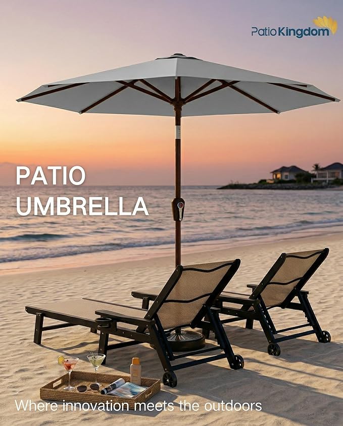 PatioKingdom 10FT Patio Umbrella with Push Button Tilt and Crank, Outdoor Market Umbrella with 8 Fiberglass Ribs, UV Protection Table Umbrella for Pool,Backyard,Garden,Deck