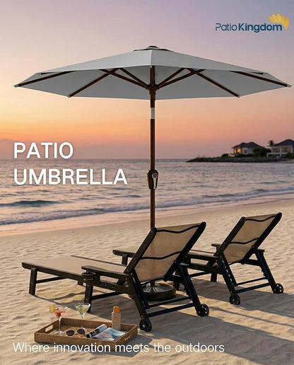 PatioKingdom 10FT Patio Umbrella with Push Button Tilt and Crank, Outdoor Market Umbrella with 8 Fiberglass Ribs, UV Protection Table Umbrella for Pool,Backyard,Garden,Deck