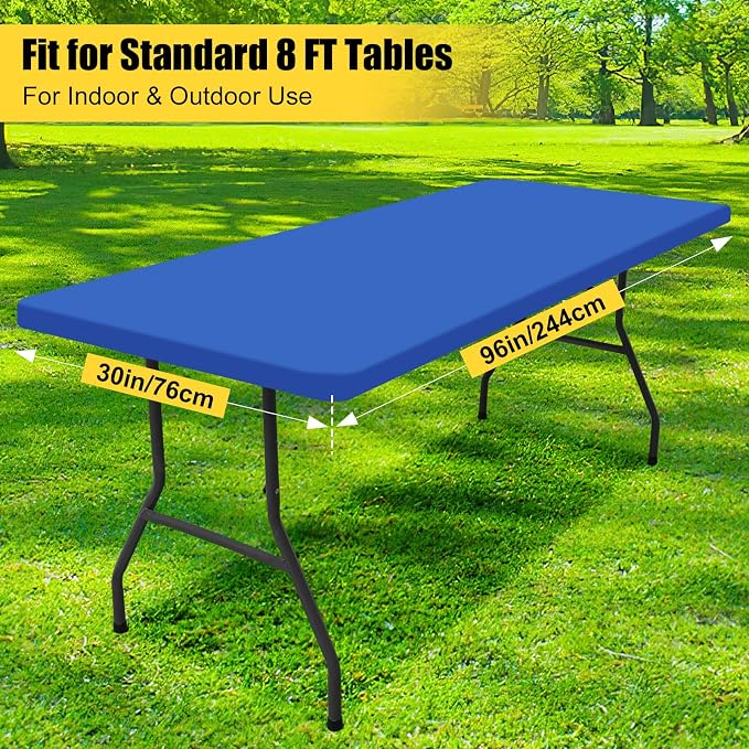 Smiry Rectangle Picnic Table Cloth, Waterproof Elastic Fitted Tablecloths for 8 Foot Tables, Washable Polyester Table Cover for Camping, Indoor and Outdoor (Blue, 30"x96")