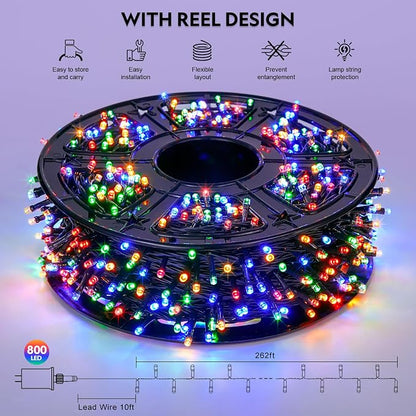 JMEXSUSS 800 LED Multicolor Christmas String Lights Outdoor Plug in | 272ft, 8 Modes, Remote Control, Waterproof Christmas Lights, LED Christmas Tree Lights for Indoor Tree Xmas Decor