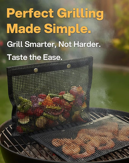 Mesh Grill Bags for Outdoor Grill – Reusable PTFE Non-Stick Grilling Pouch for Easy Cleanup, Grilling Bags for Vegetables, Fish & Smoker Accessories – Dishwasher Safe, 2Pcs