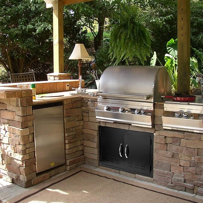 Stanbroil Outdoor Kitchen Doors BBQ Access Door 30" W x 21" H - Wall Construction Double Door Flush Mount for BBQ Island, Grilling Station, Outside Cabinet - Black