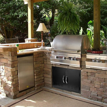 Stanbroil Outdoor Kitchen Doors BBQ Access Door 30" W x 21" H - Wall Construction Double Door Flush Mount for BBQ Island, Grilling Station, Outside Cabinet - Black