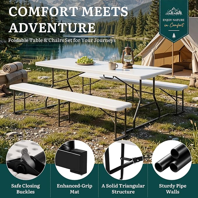 YITAHOME Picnic Table 6ft Heavy Duty Outdoor Picnic Table and Bench Resin