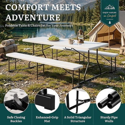 YITAHOME Picnic Table 6ft Heavy Duty Outdoor Picnic Table and Bench Resin