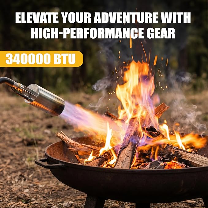 Propane Torch Weed Burner Heavy Duty-340,000 BTU Weed Torch with 2 Extension Modes, Piezo Trigger(Self Igniting)&12.5ft Hose, Multi-Fuel Compatible(1lb-100lb) for Weeds, Ice Melting, Roofing