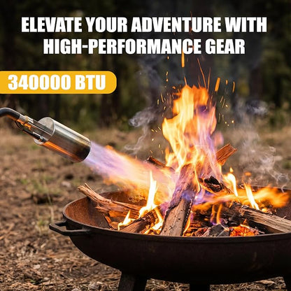 Propane Torch Weed Burner Heavy Duty-340,000 BTU Weed Torch with 2 Extension Modes, Piezo Trigger(Self Igniting)&12.5ft Hose, Multi-Fuel Compatible(1lb-100lb) for Weeds, Ice Melting, Roofing