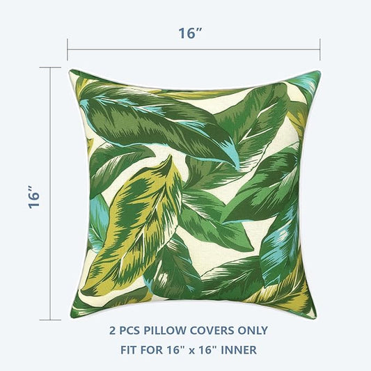 LVTXIII Outdoor Throw Pillow Covers 16x16 inch Waterproof Tropic Accent Pillow Cases Fluffy Outdoor Cushion Covers for Garden and Patio Furniture Decoration,2 Pack, Lush Leaf Jungle
