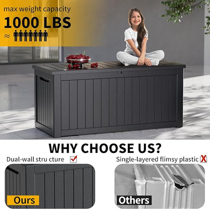 270 Gallon Resin Deck Box Waterproof Outdoor Storage Box for Patio Furniture Pool Accessories Indoor Storage for Cushion Garden Tools, Black