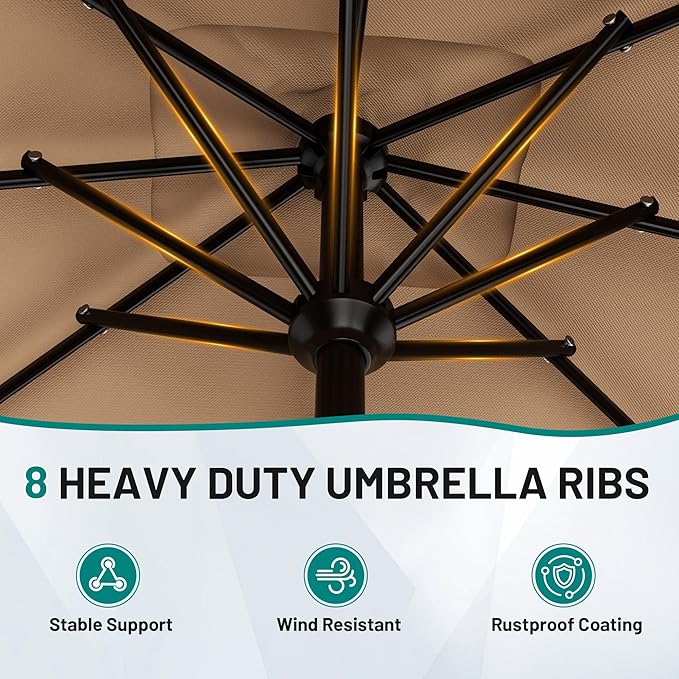 AreShark 8 X 10 FT Large Rectangular Patio Umbrella with Valance, Outdoor Table Market Umbrella w/Crank & 8 Ribs, Rectangle Outdoor Umbrellas for Garden, Deck, Yard and Poolside, Beige