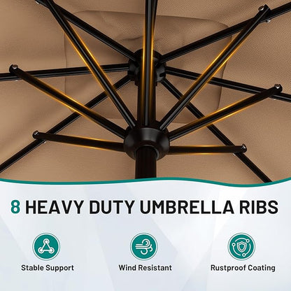 AreShark 8 X 10 FT Large Rectangular Patio Umbrella with Valance, Outdoor Table Market Umbrella w/Crank & 8 Ribs, Rectangle Outdoor Umbrellas for Garden, Deck, Yard and Poolside, Beige