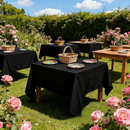 8 Pack Black Square Tablecloth 60 x 60 Inch | Wrinkle Resistant, Washable, Polyester Fabric, Square Table Cloth for Dining Party Banquet Buffet Wedding
