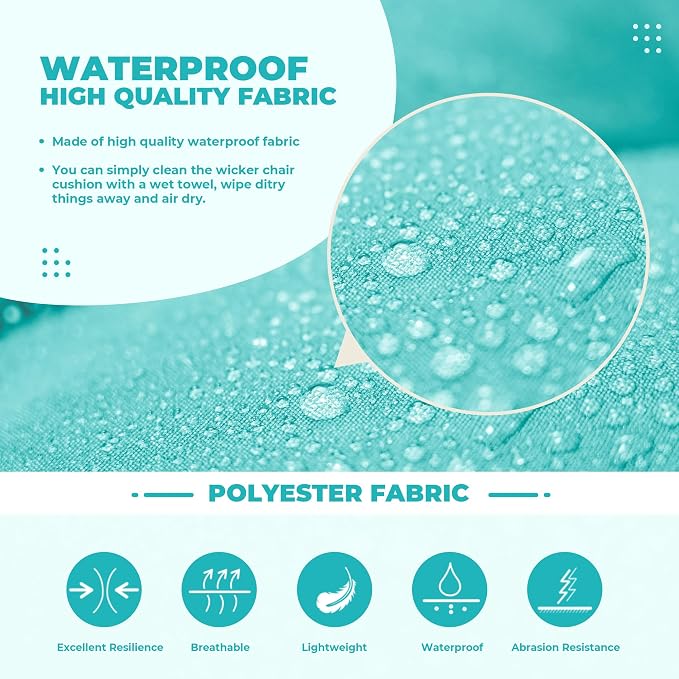 DANGHOOGY Wicker Chair Cushions, Waterproof Outdoor Loveseat Cushions for Patio Furniture, Tufted Wicker Furniture Cushions, 1 Loveseat and 2 U-Shaped Cushions, Teal