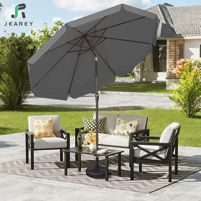 JEAREY 9 FT Patio Umbrella Outdoor, Table Umbrellas Market Umbrella w/Push Button Tilt/Crank, 8 Sturdy Ribs(Gray)