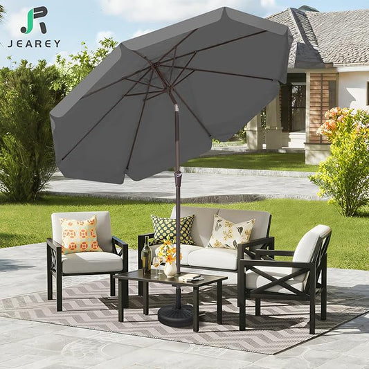 JEAREY 9 FT Patio Umbrella Outdoor, Table Umbrellas Market Umbrella w/Push Button Tilt/Crank, 8 Sturdy Ribs(Gray)