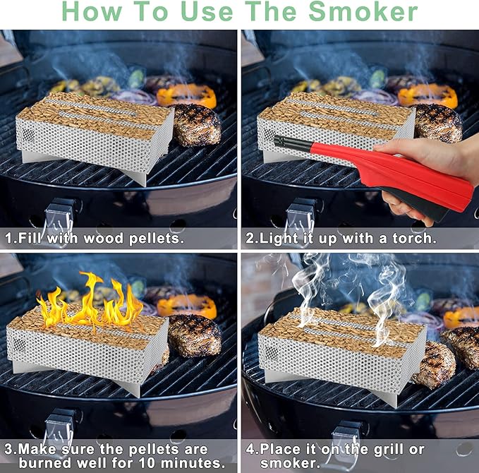 Smoker Tray 12 Hours Pellet Maze Smoker Tray, Perfect for Hot and Cold Smoking Meat, Fish, Cheese Pork Smoking with Wood Pellets - Works in Any Type of Grill or Smoker, 5" x 8"