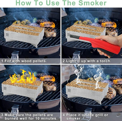 Smoker Tray 12 Hours Pellet Maze Smoker Tray, Perfect for Hot and Cold Smoking Meat, Fish, Cheese Pork Smoking with Wood Pellets - Works in Any Type of Grill or Smoker, 5" x 8"