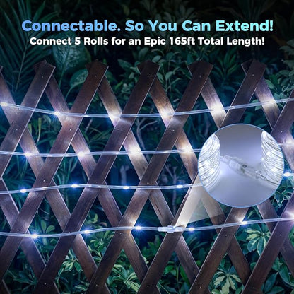 Connectable Solar Rope Lights Outdoor, 165FT 500 LEDs Solar String Lights, IP65 Waterproof 19 Modes Remote Tube Light for Outdoor Indoor Patio Backyards Garden Porch Pool Tree Decor, Cool White