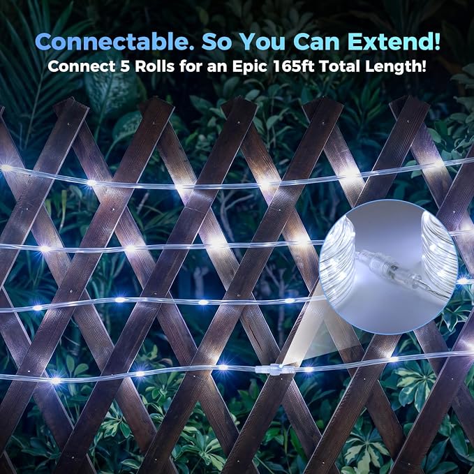 Connectable Solar Rope Lights Outdoor, 66FT 200 LEDs Solar String Lights, IP65 Waterproof 19 Modes Remote Tube Light for Outdoor Indoor Patio Backyards Garden Porch Pool Tree Decor, Cool White