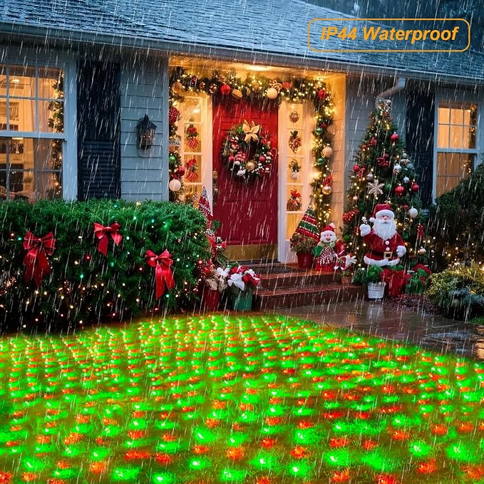 Pooqla Red and Green Christmas Net Lights Outdoor, 15x 5ft Green Wire | 300 LED Large Net Mesh Lights Plug in, 8 Modes Waterproof Connectable Bushes Lights for Christmas Hedge Yard Decor