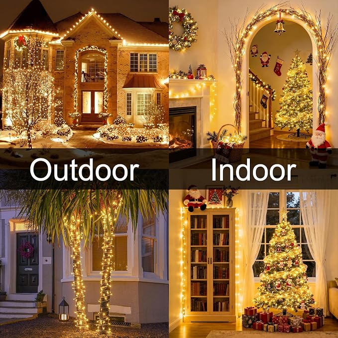 2Pack Christmas Lights Outdoor Battery Operated String Lights with Remote, Total 400LED 135Ft with Timer 8 Modes Waterproof Outdoor Indoor for Christmas Tree Decor, Warm White
