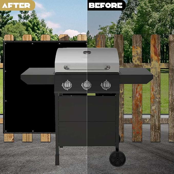Heat Shield Behind Grill 3.2'x6' Heat Shield Mat for Wall, Heavy Duty Grill Fireproof Cover and Screen Protector Thermal Barrier Pad with Hanging Holes for Outdoor Deck Fence, Black (3.2X6FT)
