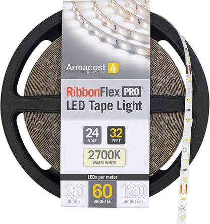Armacost Lighting RibbonFlex Pro 24V White LED Strip Lights 60 LED/m, 2700K, 32.8 ft 135250