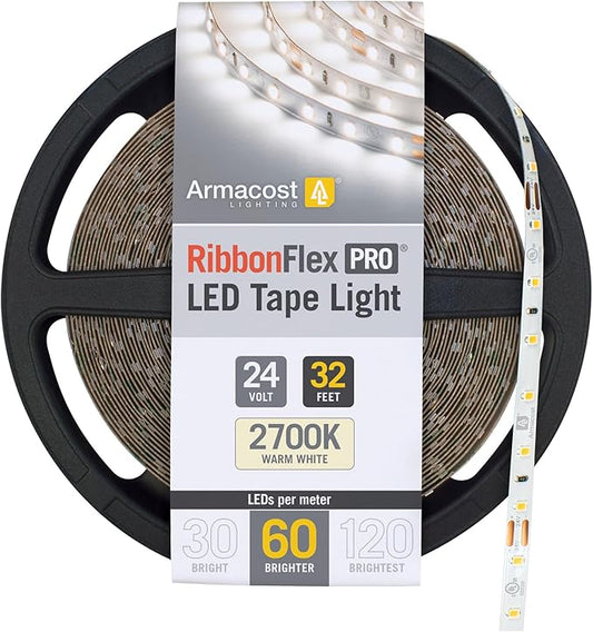 Armacost Lighting RibbonFlex Pro 24V White LED Strip Lights 60 LED/m, 2700K, 32.8 ft 135250