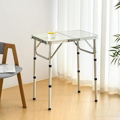 YUFIFAIRY Folding Table Small, 24''L x16''W Camp Aluminum Table with Adjustable Height Legs, Indoor Outdoor Lightweight Portable Folding Aluminum Dining Table for Picnic Camping 2-Feet（10"/19"/27）