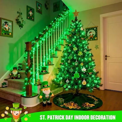 4 Pack St Patricks Day Lights Battery Operated, 50 LEDs 16.5ft Green String Lights Outdoor Waterproof, Green Wire Battery Powered Twinkle Lights for Tree Wreath Christmas St Patricks Day Decorations