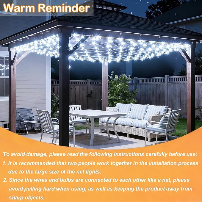 Lovelite 13ft x 13ft Net Lights Outdoor, 400LED Large Gazebo Lights 8 Modes Timer, Waterproof Connectable Christmas Mesh Light Clear Wire for Bushes Patio Pergolas Garden Holiday Party - Cool White