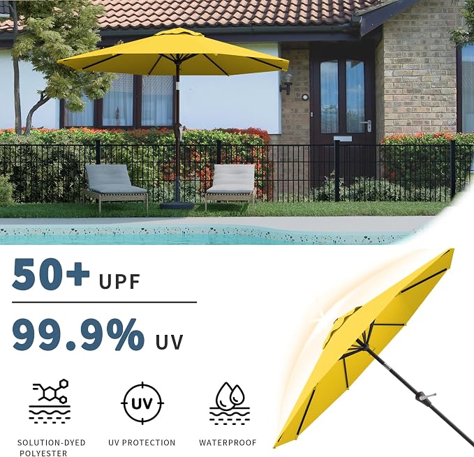10FT Patio Umbrella, Outdoor Umbrella with Push Button Tilt and Crank, 8 Sturdy Ribs, UV Protection & Waterproof Market Umbrella for Pool, Backyard, Beach,Deck
