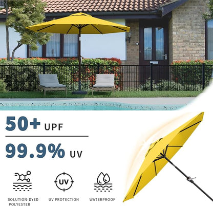 10FT Patio Umbrella, Outdoor Umbrella with Push Button Tilt and Crank, 8 Sturdy Ribs, UV Protection & Waterproof Market Umbrella for Pool, Backyard, Beach,Deck