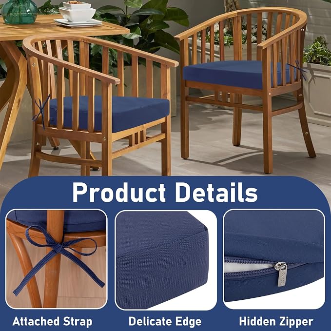 Topotdor Outdoor Chair Cushions Set of 2, 17"x16"x2" Waterproof Patio Chair Cushions for Outdoor Furniture, Round Corner Outdoor Seat Cushions Color Fastness Chair Pads with Ties, Royal Blue